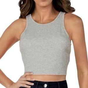 Free People Intimately High Neck Ribbed Tank in Heather Gray